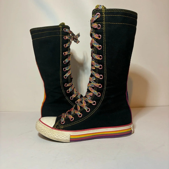 CONVERSE All Star CHUCK TAYLOR Black Rainbow Mid Calf Hi-tops Girls Junior Sz 1 - Picture 5 of 9